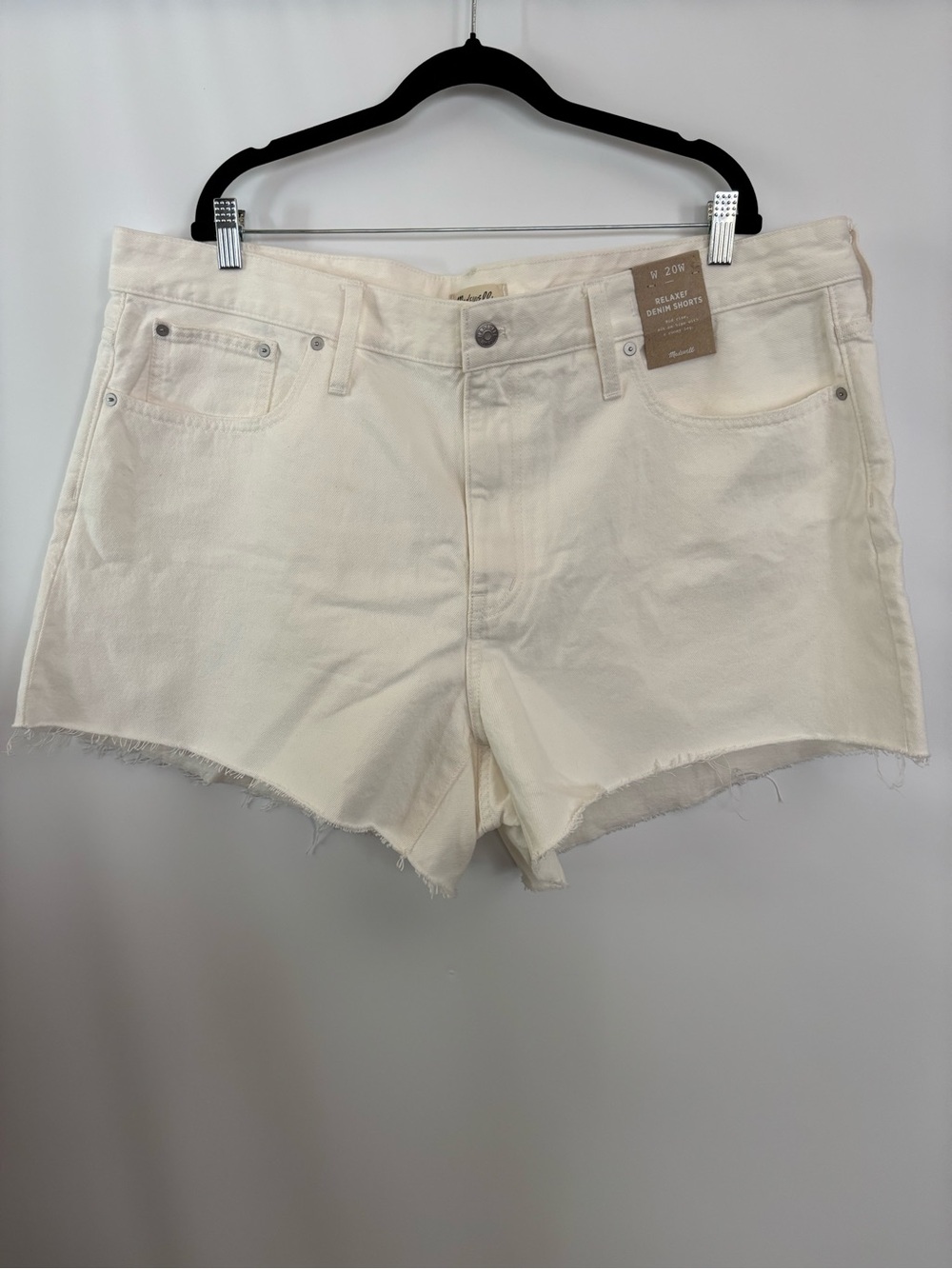 Madewell Relaxed Denim Shorts Woman’s‎ Raw Hem Mid Rise Plus Size 20W White